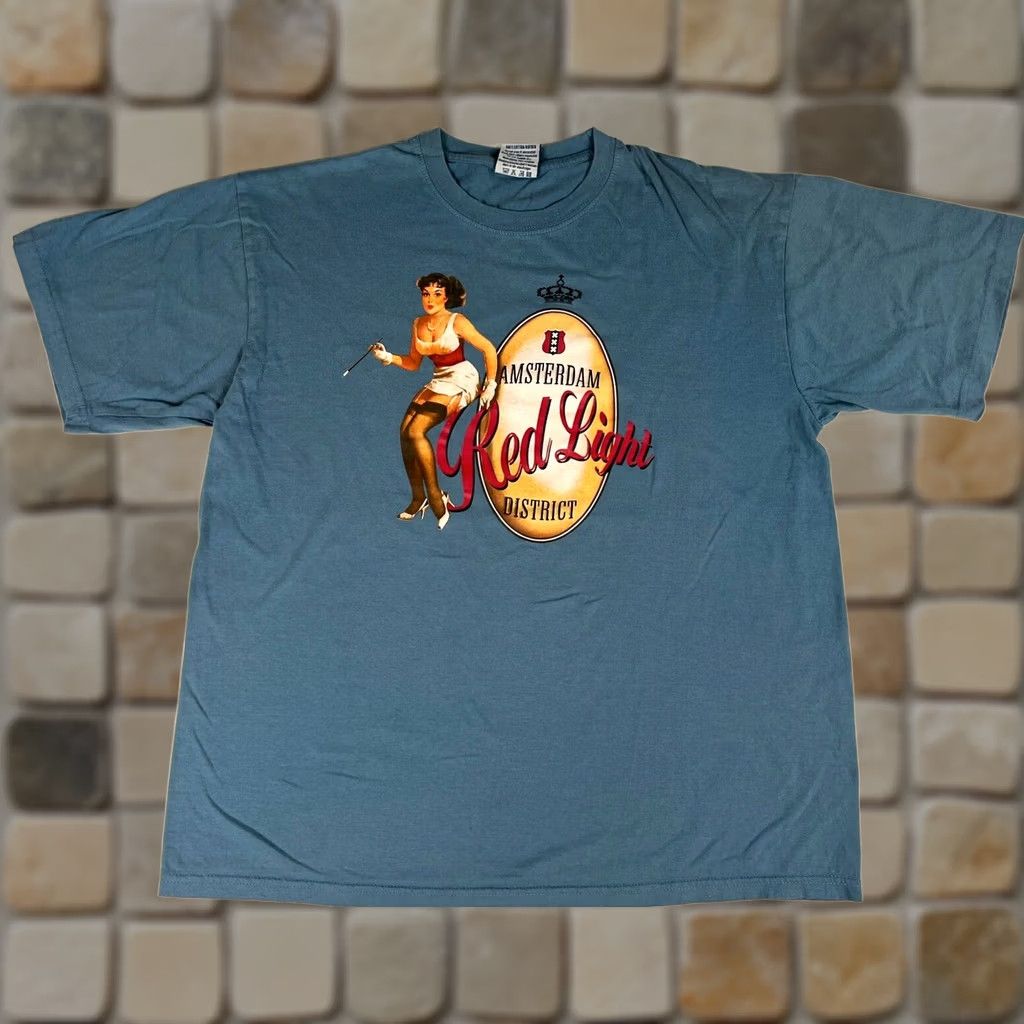 Vintage VINTAGE Fox Originals T-Shirt Amsterdam Red Light District Graphic Blue XS? (not allowed) Size US L / EU 52-54 / 3 - 1 Thumbnail