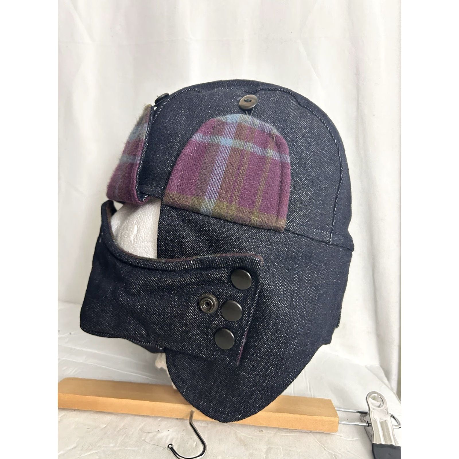 J Brand Marauder Trapper Hat Men Denim Blue Lined Dark Wash Size M/Medium Size ONE SIZE - 4 Thumbnail