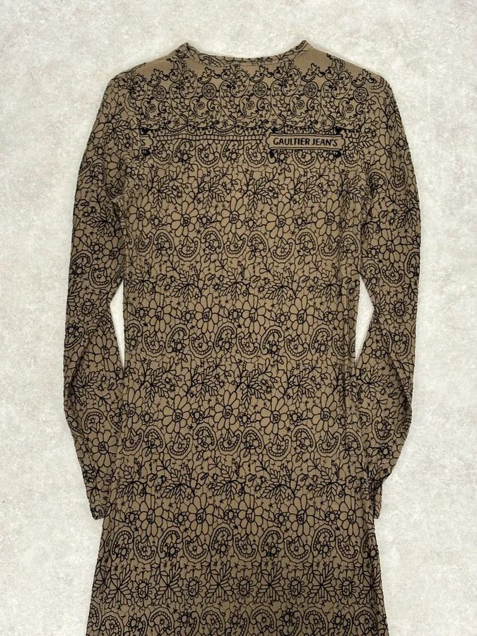 Jean Paul Gaultier 2000s Jean Paul Gaultier Khaki Tattoo Floral Maxi Dress Size S / US 4 / IT 40 - 6 Thumbnail