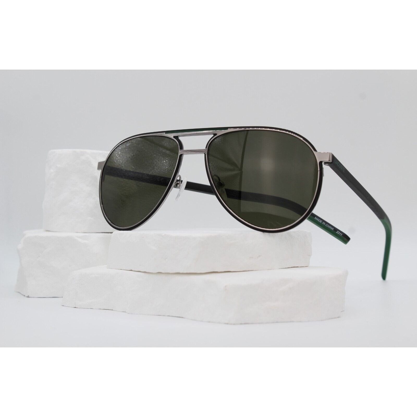 Lacoste Lacoste L193S 3 Aviator Sunglasses - Shiny Grey/Green Size ONE SIZE - 1 Thumbnail