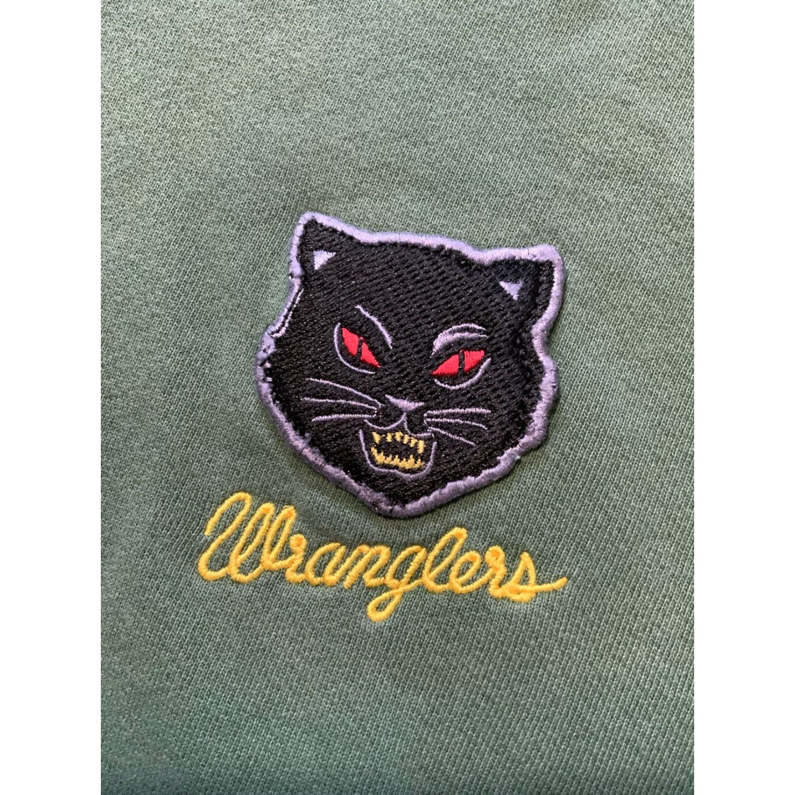 Vintage BTFL Beautiful FUL Black Cat Wranglers Green Terry Fleece Pullover Hoodie M Mens Green Cat Wranglers Hoodie 90s Size US M / EU 48-50 / 2 - 2 Thumbnail