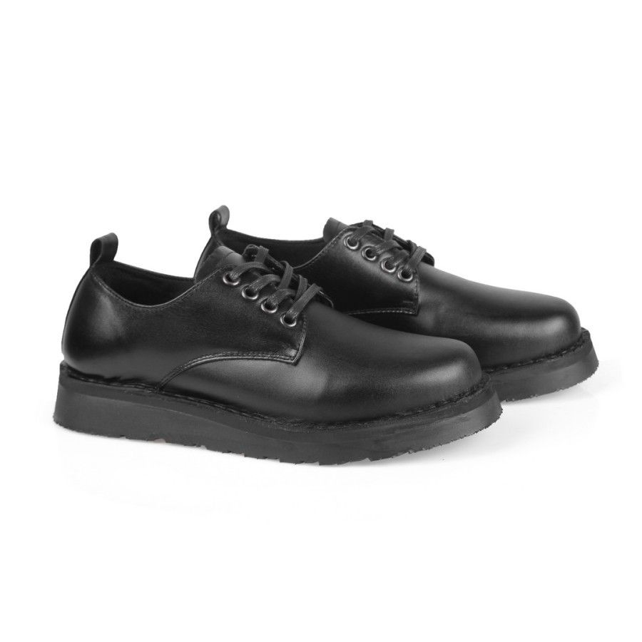Designer × Genuine Leather Azco Rhino Derby Chunky Flat Black Leather Size US 10 / EU 43 - 1 Thumbnail