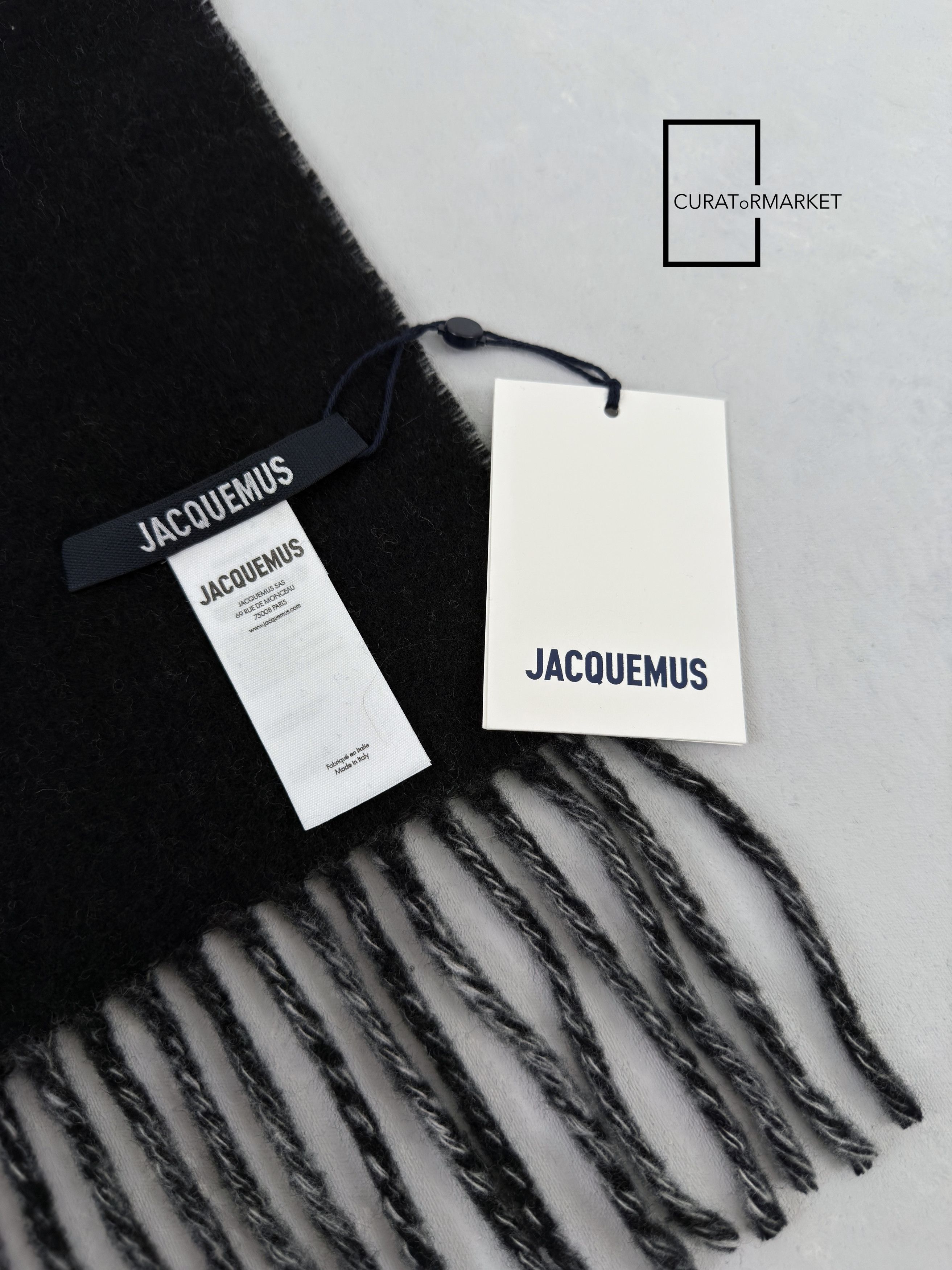 Jacquemus Contrast Iconic Logo Felted Wool Black Scarf FW25 Le Palmier Size ONE SIZE - 6 Thumbnail