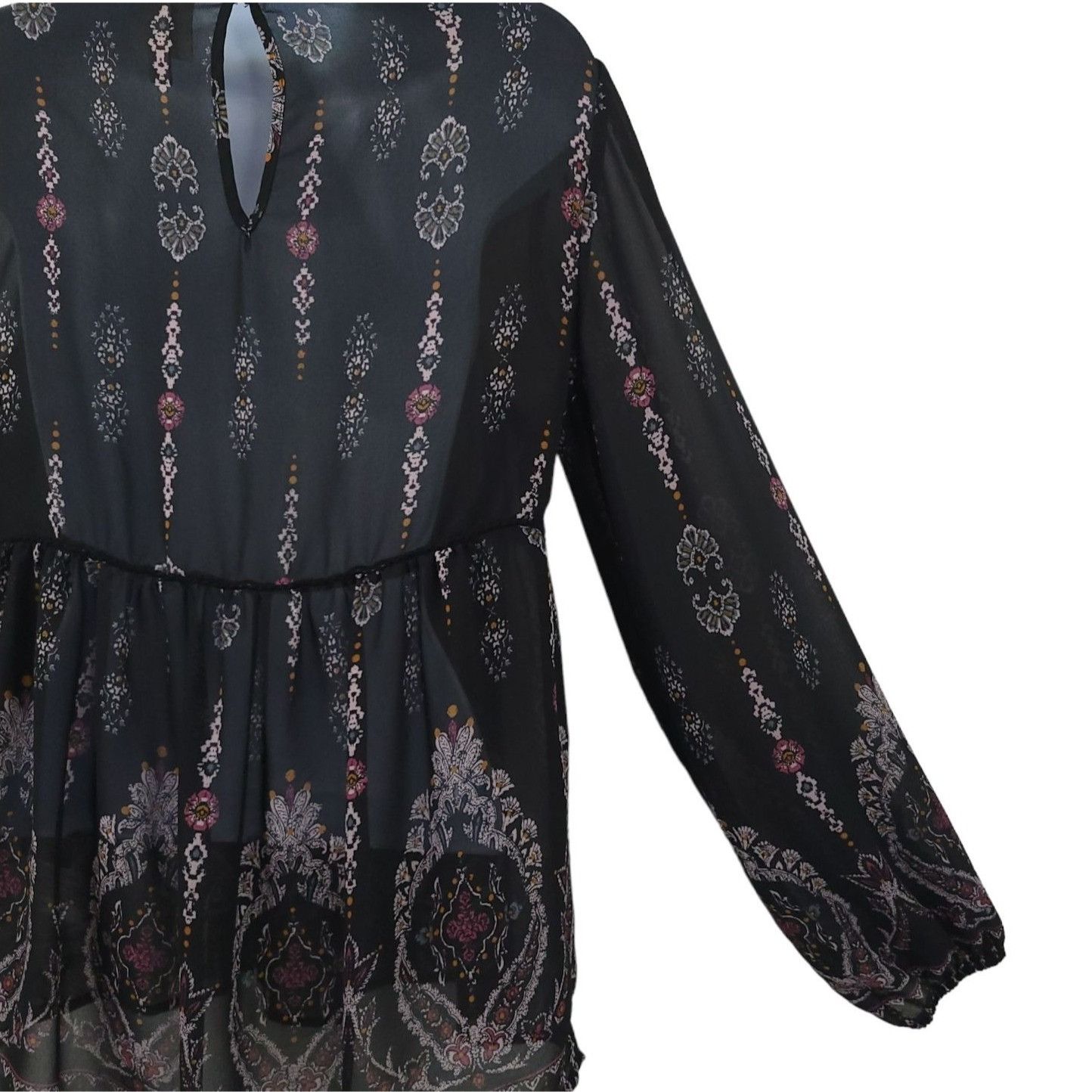 Other Knox Rose Boho Peasant Top M Black Floral Sheer Lace Velvet Size M / US 6-8 / IT 42-44 - 10 Thumbnail
