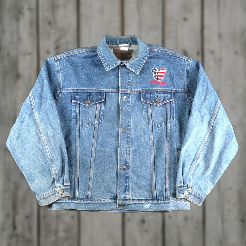 Disney VINTAGE Disney Mickey Mouse Denim Jacket 90s Bomber Jacket Size XL Blue Men Size US XL / EU 56 / 4 - 1 Thumbnail