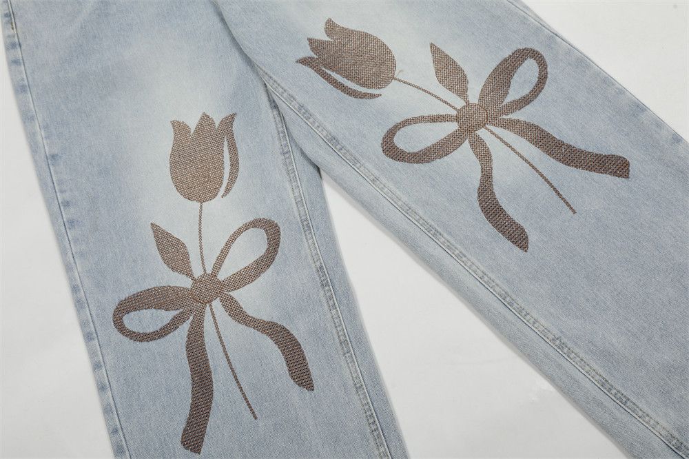 Japanese Brand × Jean Rose print high street trend loose casual straight jeans Size US 32 / EU 48 - 4 Thumbnail