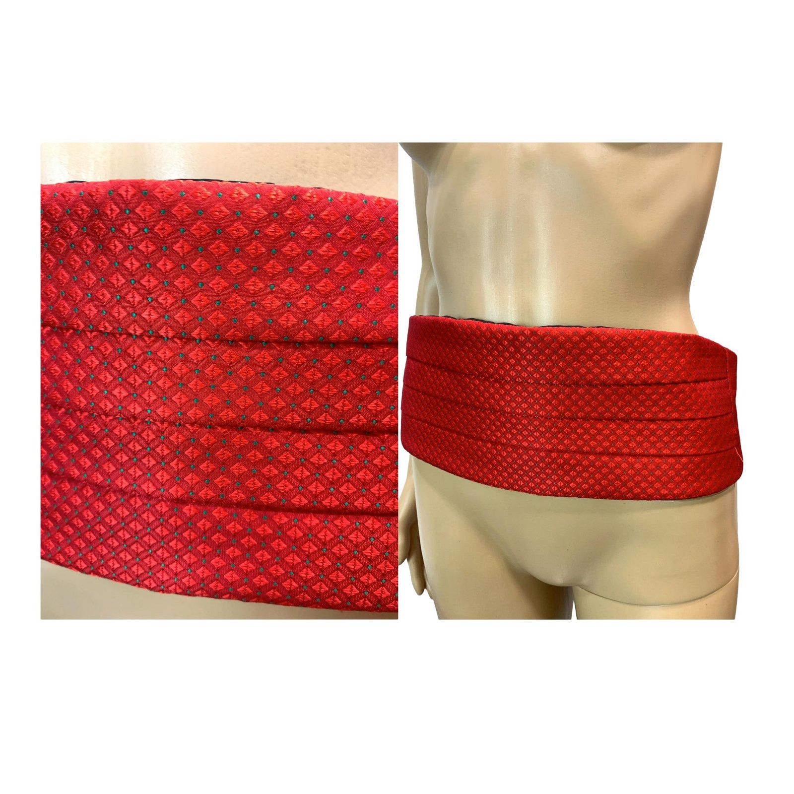 Vintage Vintage Red Patterned Cummerbund Sash Belt Adjustable Size ONE SIZE - 1 Thumbnail
