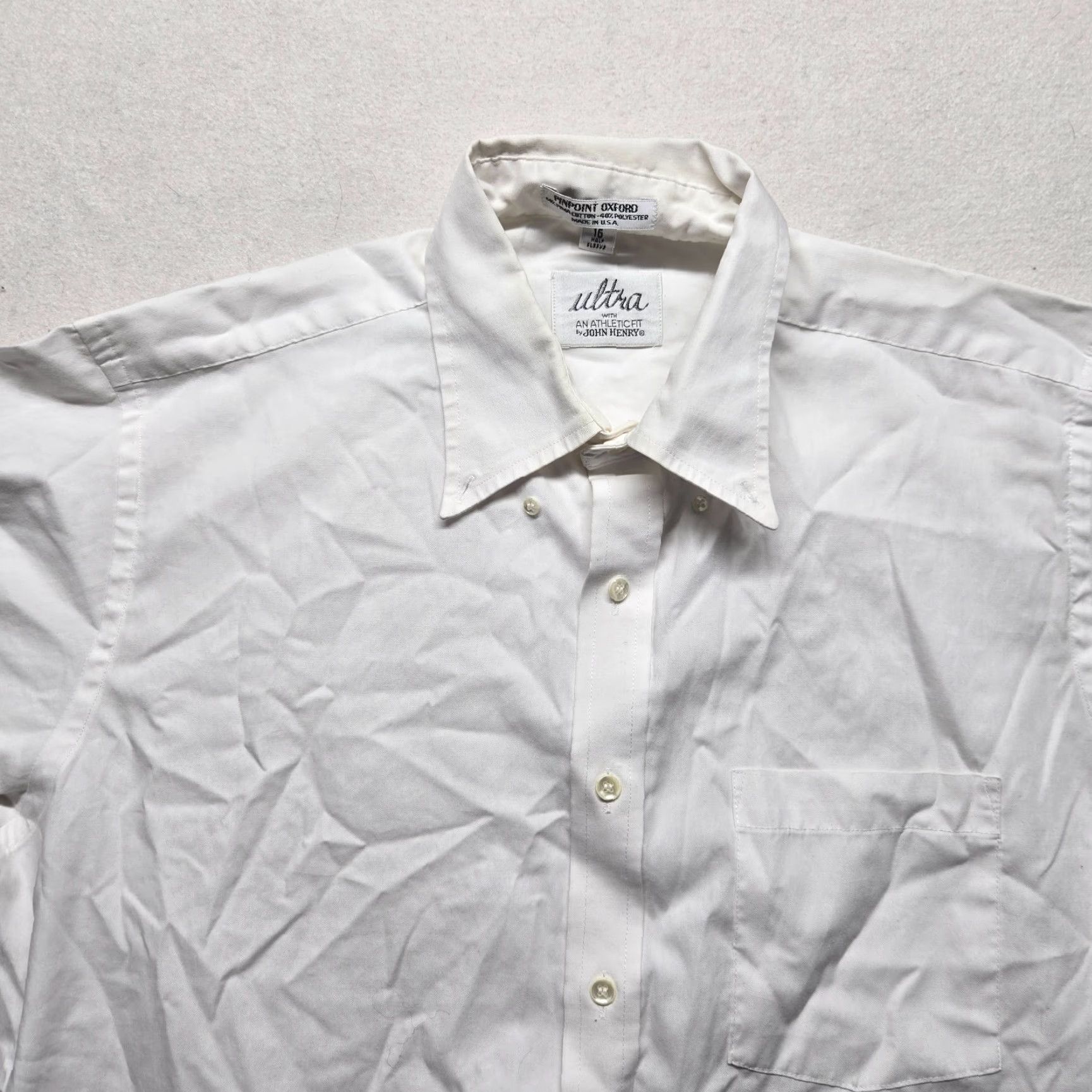 Vintage John Henry Shirt Adult Mens Button-Down Oxford Fit White 16 L White Cotton Polyester Cotton Blend Athletic Vintage No Size US L / EU 52-54 / 3 - 2 Thumbnail