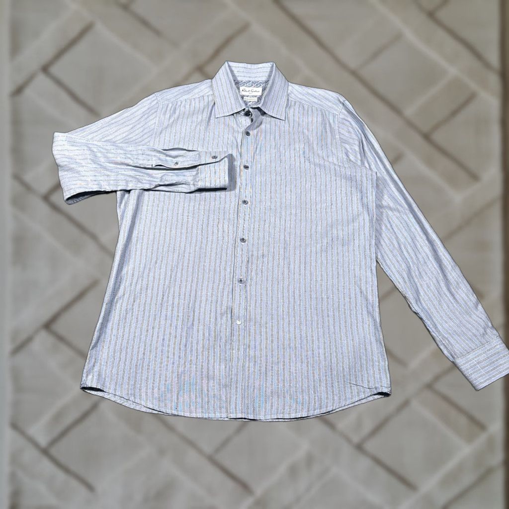 Robert Graham VINTAGE Robert Graham Dress Shirt Long Sleeve Mens Large 17 Blue Black Striped Button-Down Business Casual Formal Size US XL / EU 56 / 4 - 1 Thumbnail