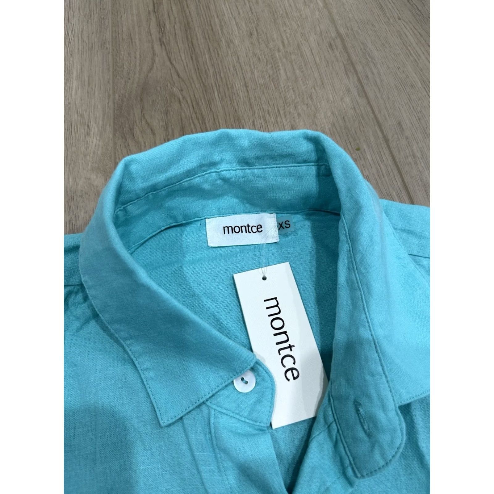 Vintage Montce Linen Blend Button Down Shirt Swim Cover NWT Size XS Turquoise Women's Size XS / US 0-2 / IT 36-38 - 5 Thumbnail