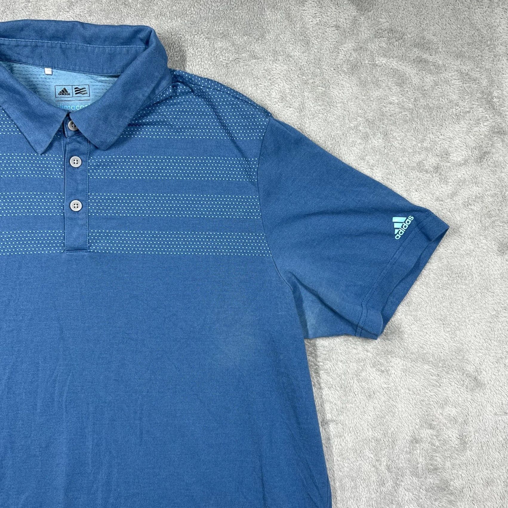 Adidas Adidas Climacool Polo Shirt Men XL Short Sleeve Teal Blue BC4063 Mapped Logo, Striped, Knit, Golf, All Seasons Size US XL / EU 56 / 4 - 3 Thumbnail
