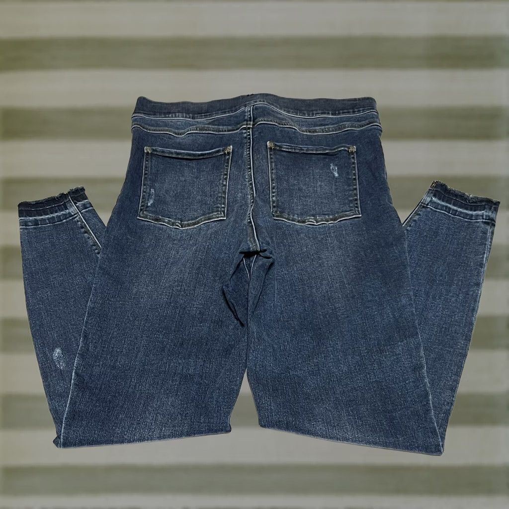 Spanx SPANX Women's Distressed Ankle Skinny High Rise Jeans Size Large Regular Stretch Blue Denim Slimming Raw Hem Size 36" / US 14 / IT 50 - 1 Thumbnail