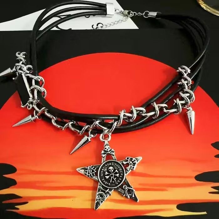 Jewelry × Vintage Punk Spike Leather Choker Necklace Size ONE SIZE - 2 Thumbnail