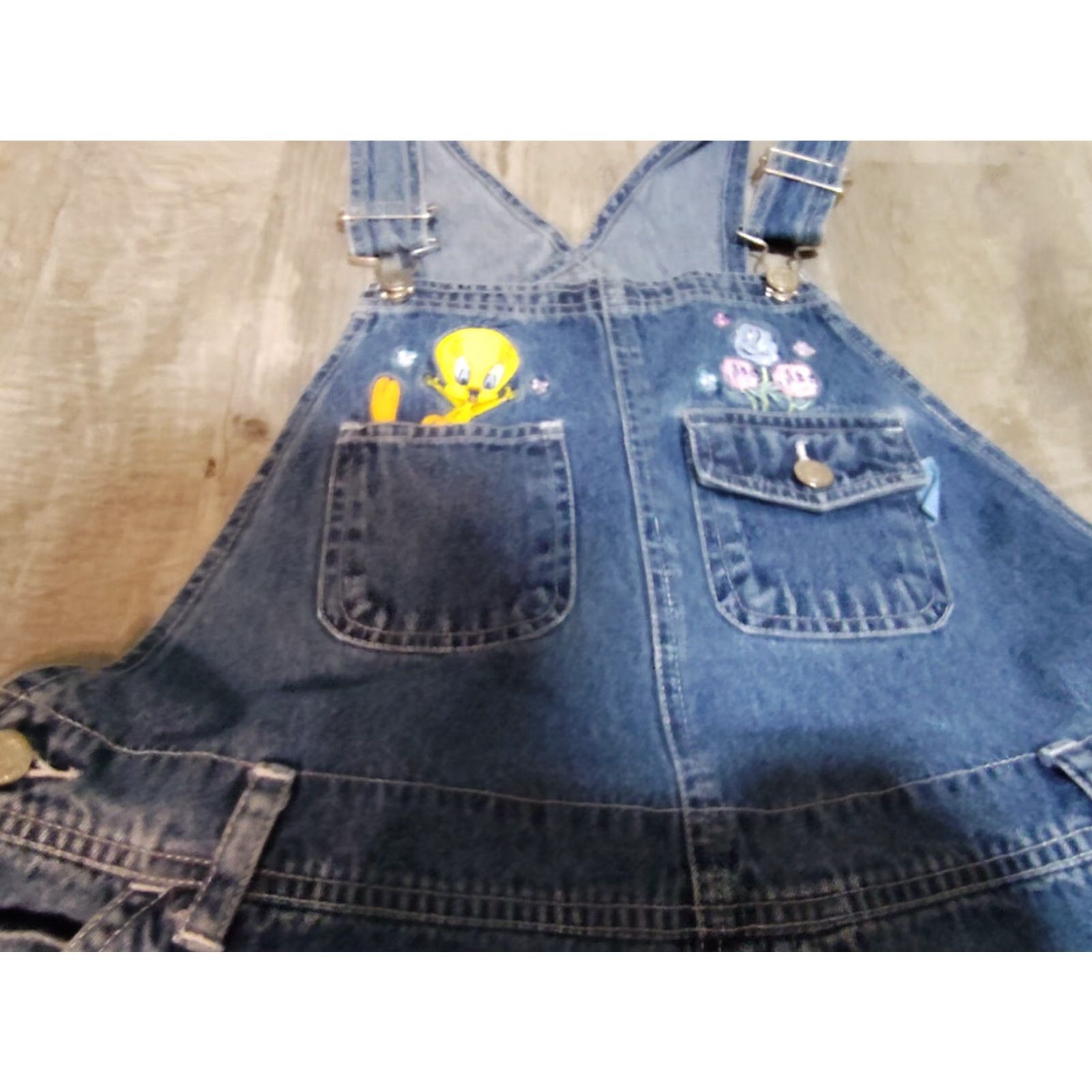 Vintage VINTAGE Looney Tunes Women's Denim Bibs Sleeveless Size 14W-16W Tweety Bird Casual Overall Size 36" / US 14 / IT 50 - 6 Thumbnail