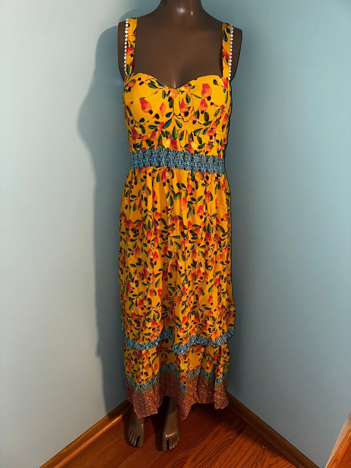 farm rio corset dress Anthropologie Farm Rio Sz 6 Anjou Maxi $240 Denim dress White Casual Wedding Dress COLOR:Zen Blue 31.5in / 80.0cm LIVE 03/20/2026 MC