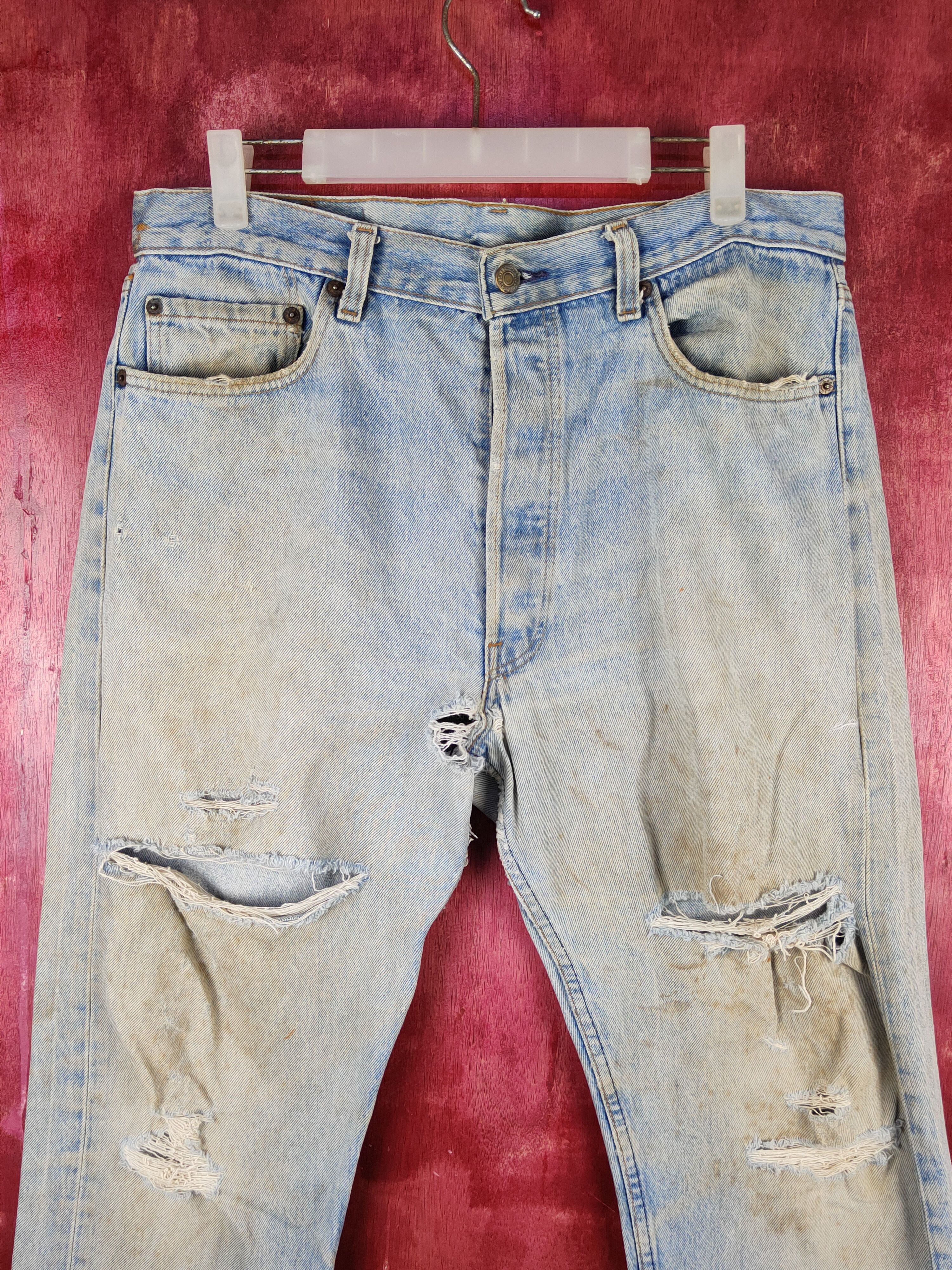 Levi's vintage Levi's Blue Distressed faded jeans Denim #S1594 Size US 35 - 2 Thumbnail