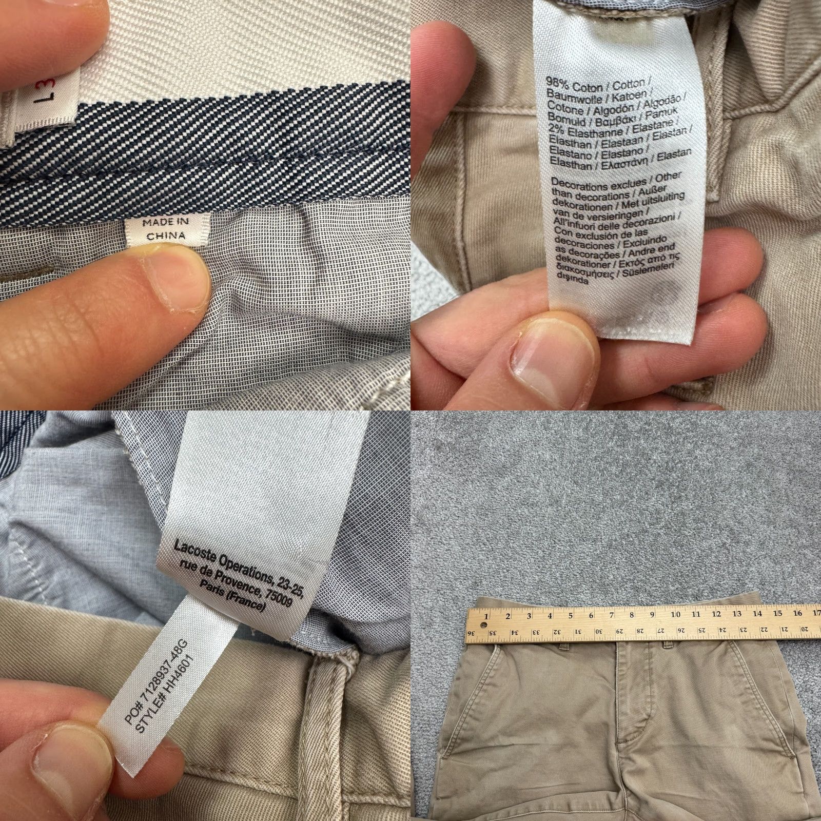 Lacoste Lacoste Slim Fit Chino Pants Mens 29x32 Khaki Brown Cotton Stretch Casual Preppy Size US 30 / EU 46 - 9 Thumbnail