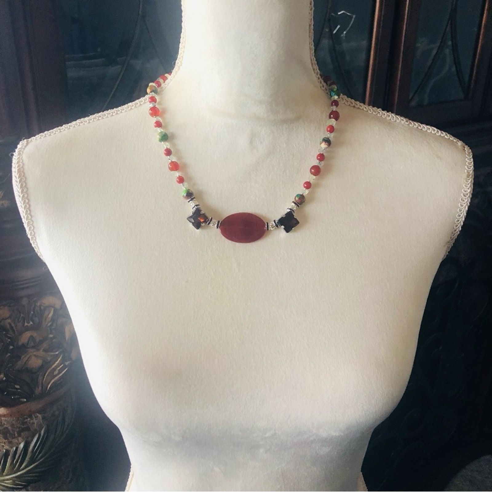 Handmade Handcrafted natural stone carnelian prehnite necklace Size ONE SIZE - 5 Thumbnail