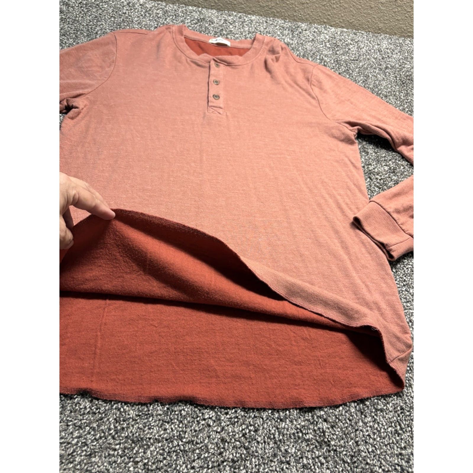 Marine Layer Marine Layer Double Knit Henley Shirt Mens M Orange Long Sleeve Pullover Size US M / EU 48-50 / 2 - 7 Thumbnail