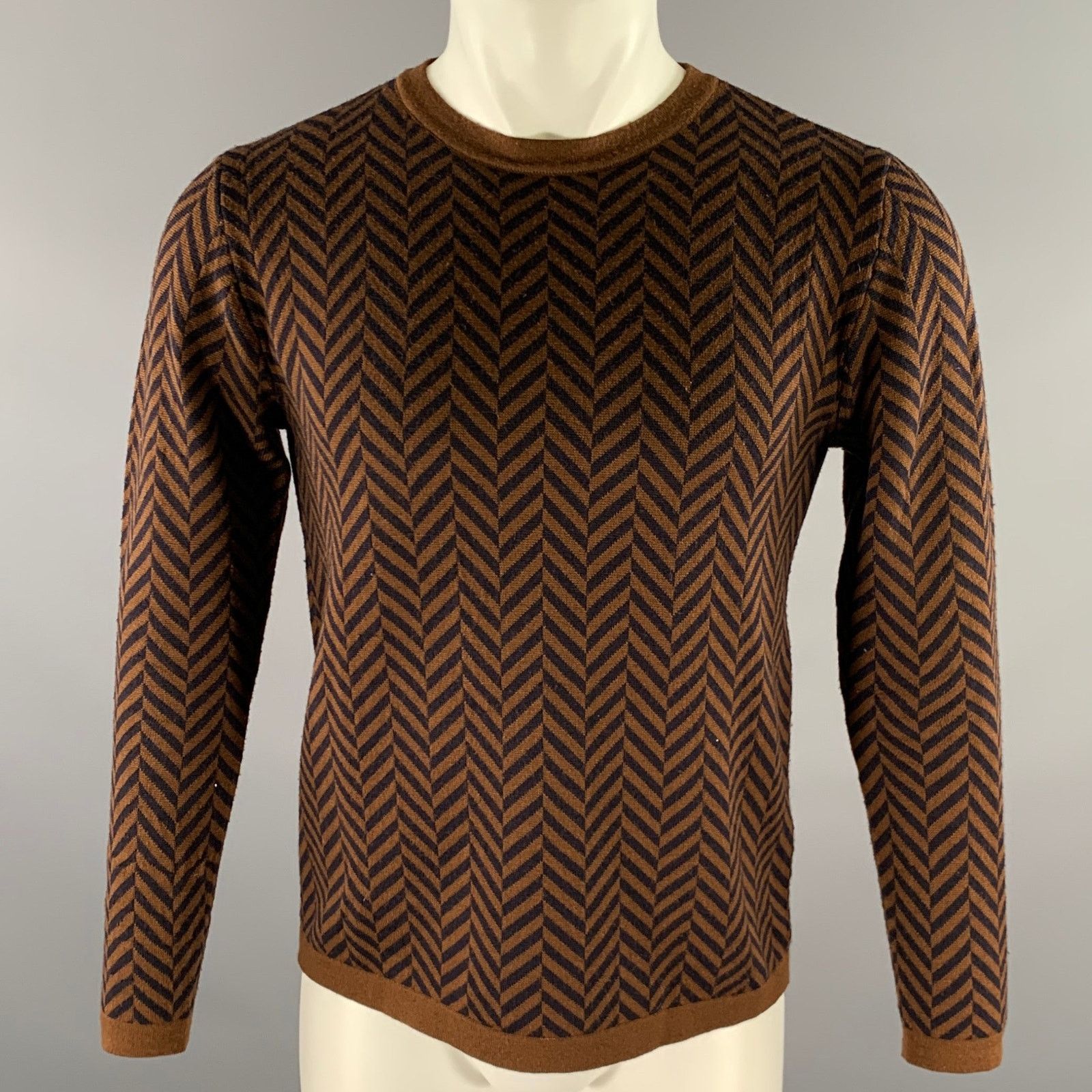 Barena BARENA Brown Black Herringbone Wool Blend Crew-Neck Pullover Size US S / EU 44-46 / 1 - 1 Thumbnail