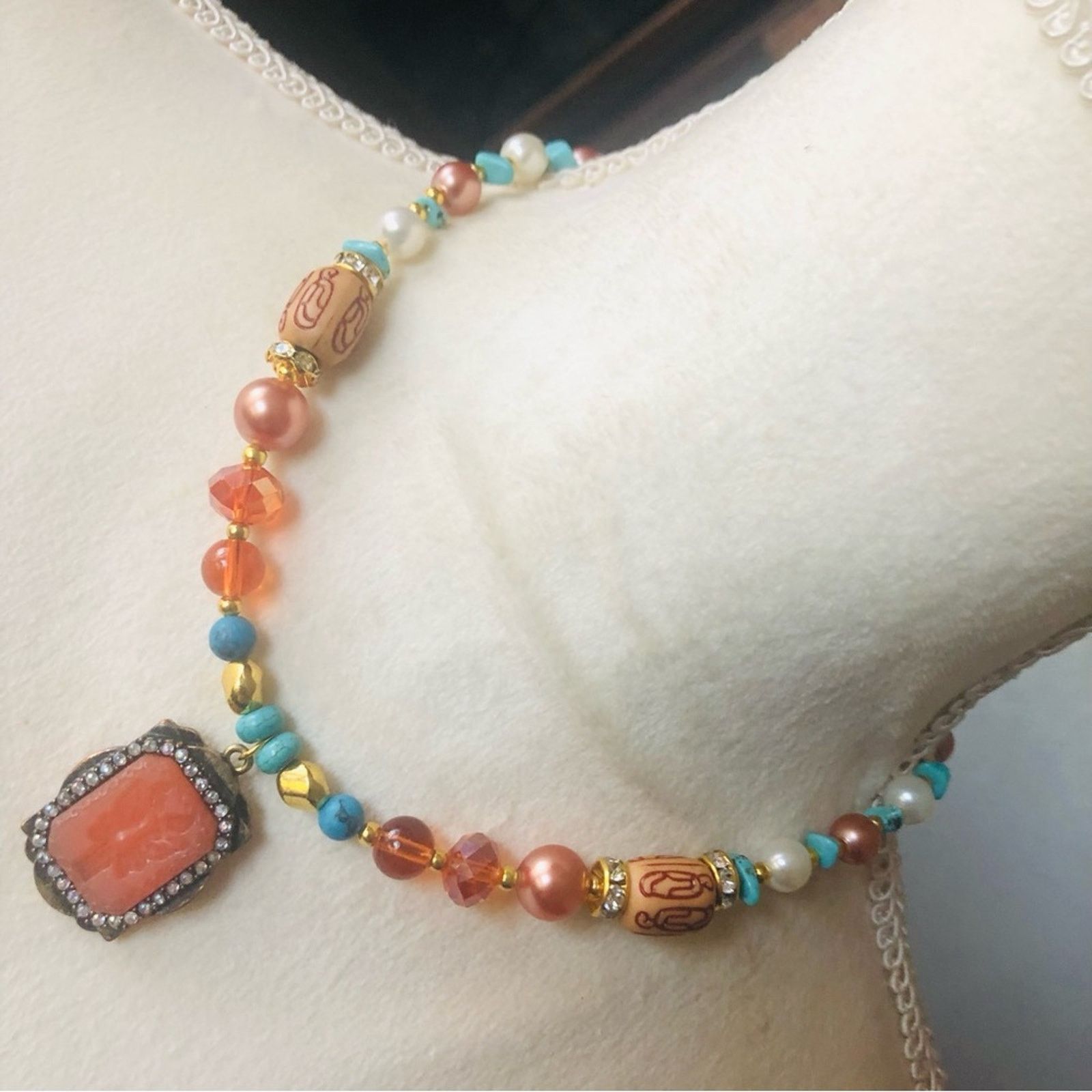 Handmade Handcrafted repurpose carved carnelian cameo necklace Size ONE SIZE - 1 Thumbnail