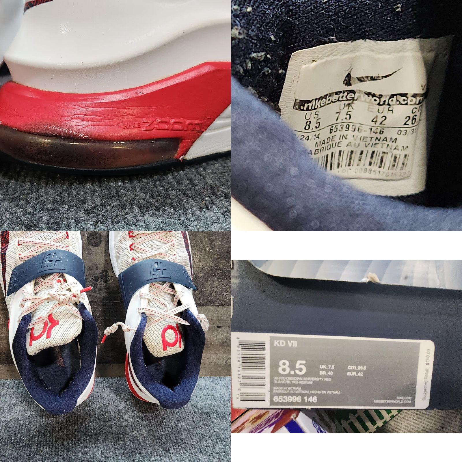 Nike Nike KD VII 653996-146 2014 Size 8.5 Red White and Blue Zoom Sneaker Men Basketball USA Team Nike KD V11 Size US 8 / EU 41 - 11 Thumbnail