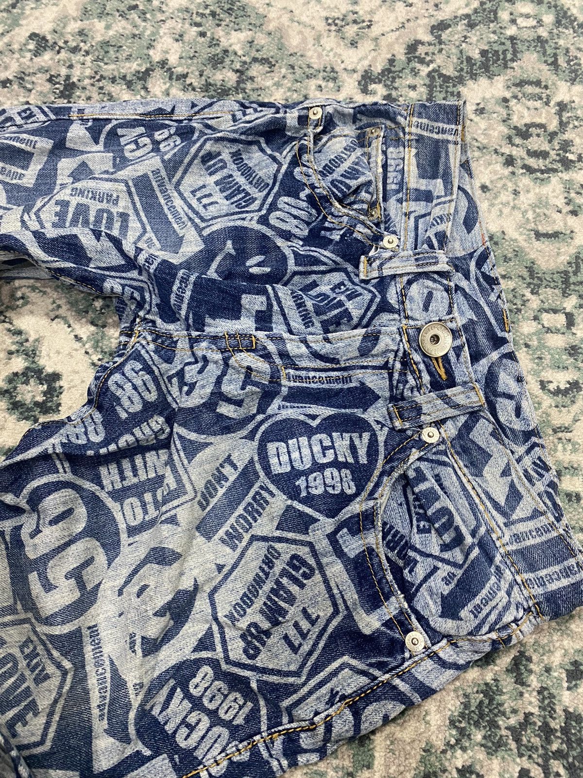 Hysteric Glamour Vintage Co&Lu All Over Acid Wash Printed Effect Smiley Jeans Size US 31 - 17 Thumbnail