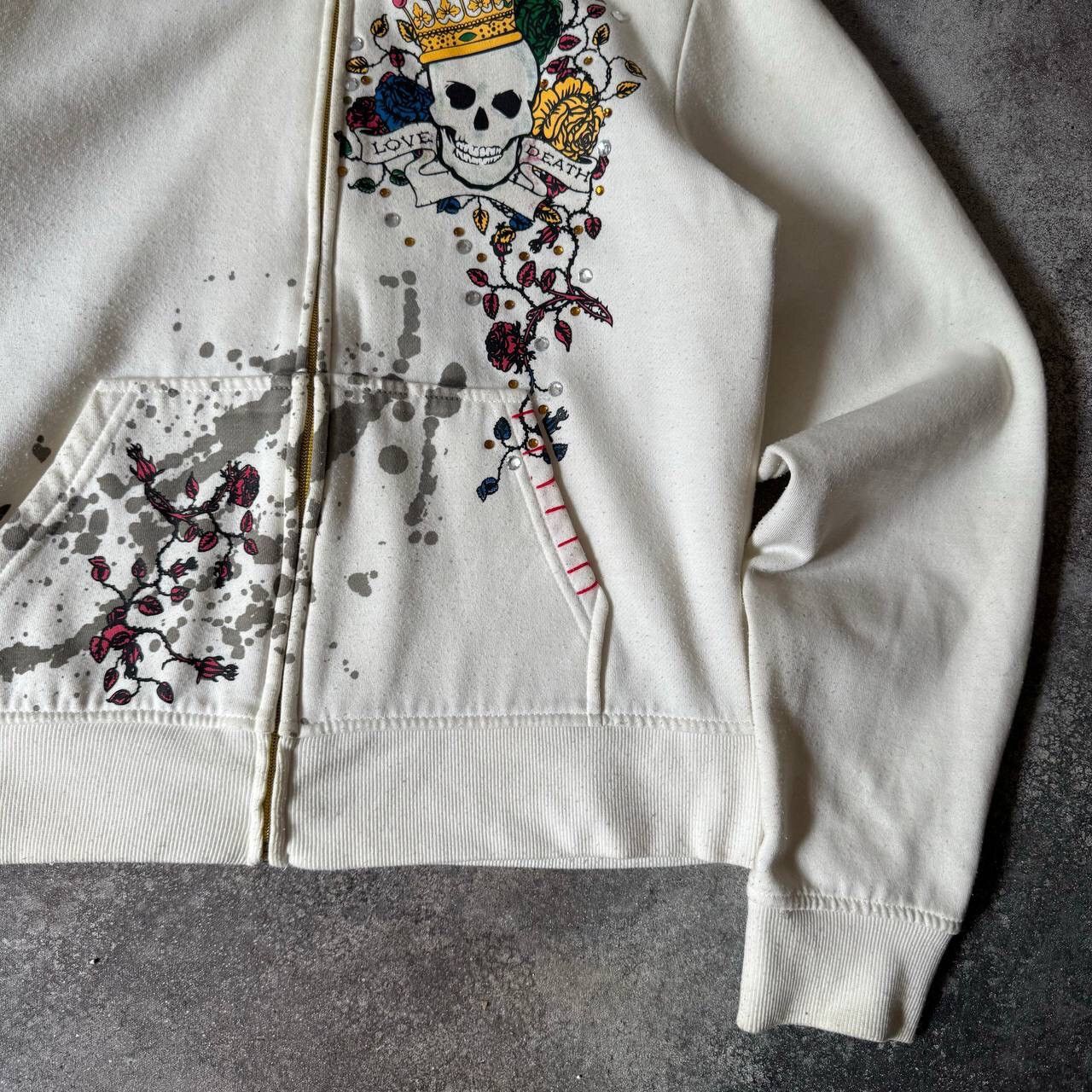 Hysteric Glamour × Japanese Brand × Vintage Y2K Rhinestones Tattoo Printed Zip Hoodie (Ed Hardy Style) Size XL / US 12-14 / IT 48-50 - 7 Thumbnail