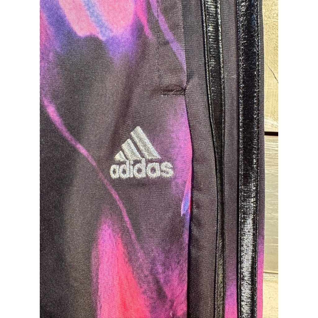 Adidas Girl's ADIDAS Logo Black Pink Floral Pants LARGE (14) Gently Size 36" / US 14 / IT 50 - 2 Thumbnail