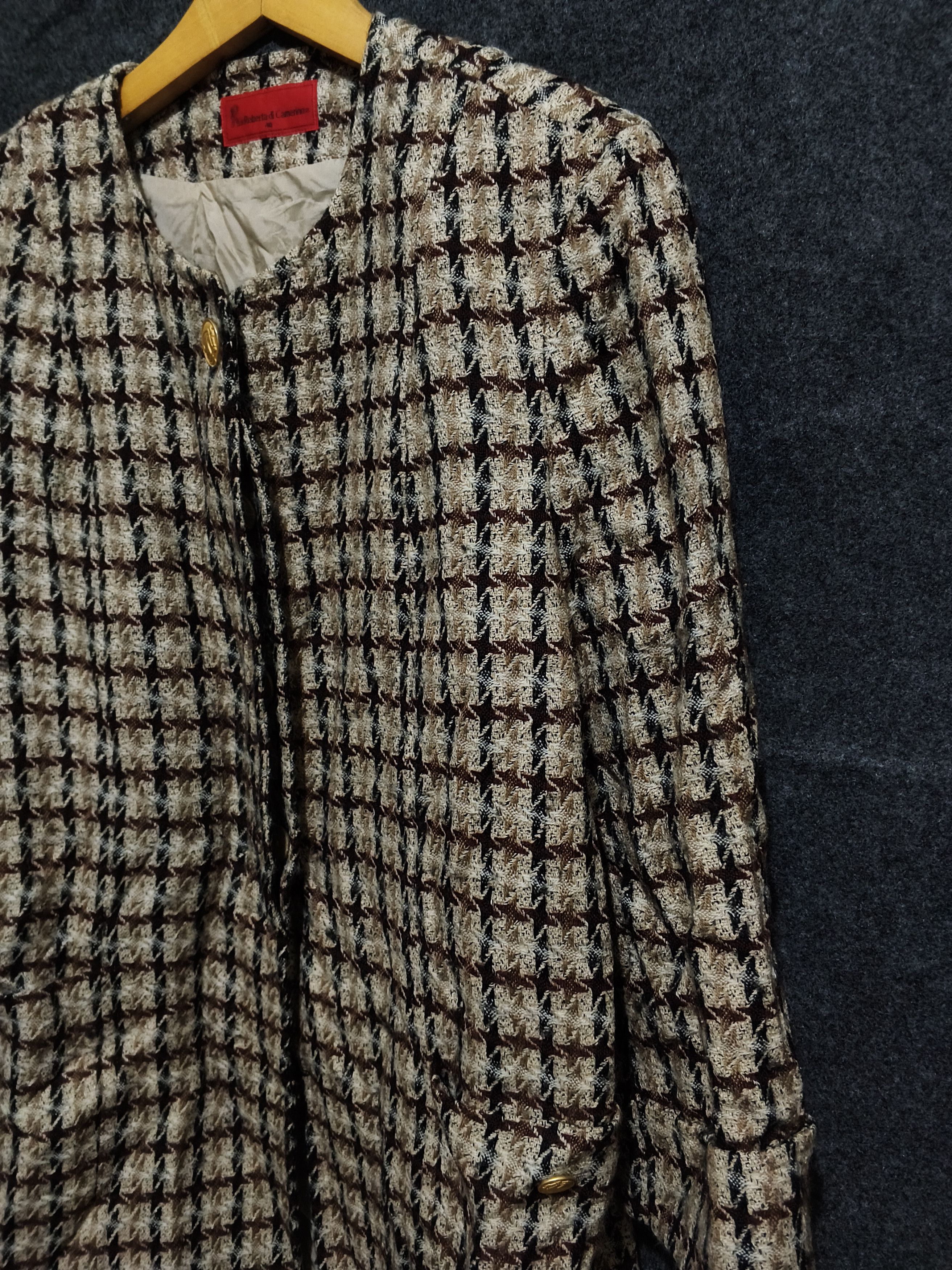 Roberta di Camerino Vintage Roberta di Camerino Houndstooth Tweed Blazer Size S / US 4 / IT 40 - 4 Thumbnail