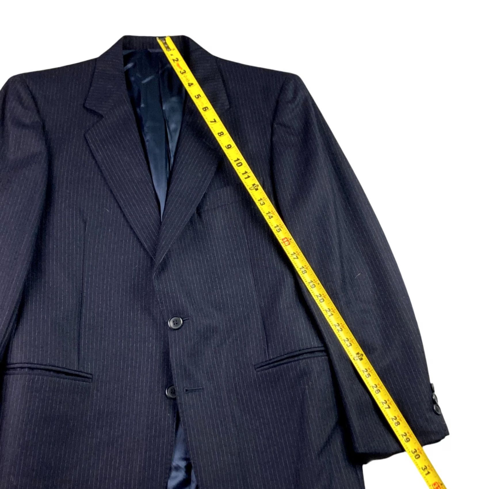 Isaia VINTAGE Isaia Men’s Wool Flannel Blazer Jacket Navy Railroad Stripe Italy 40 S Blazer Mens Wool Notch Lapel Three-Button Two-Button Short Size 40R - 7 Thumbnail