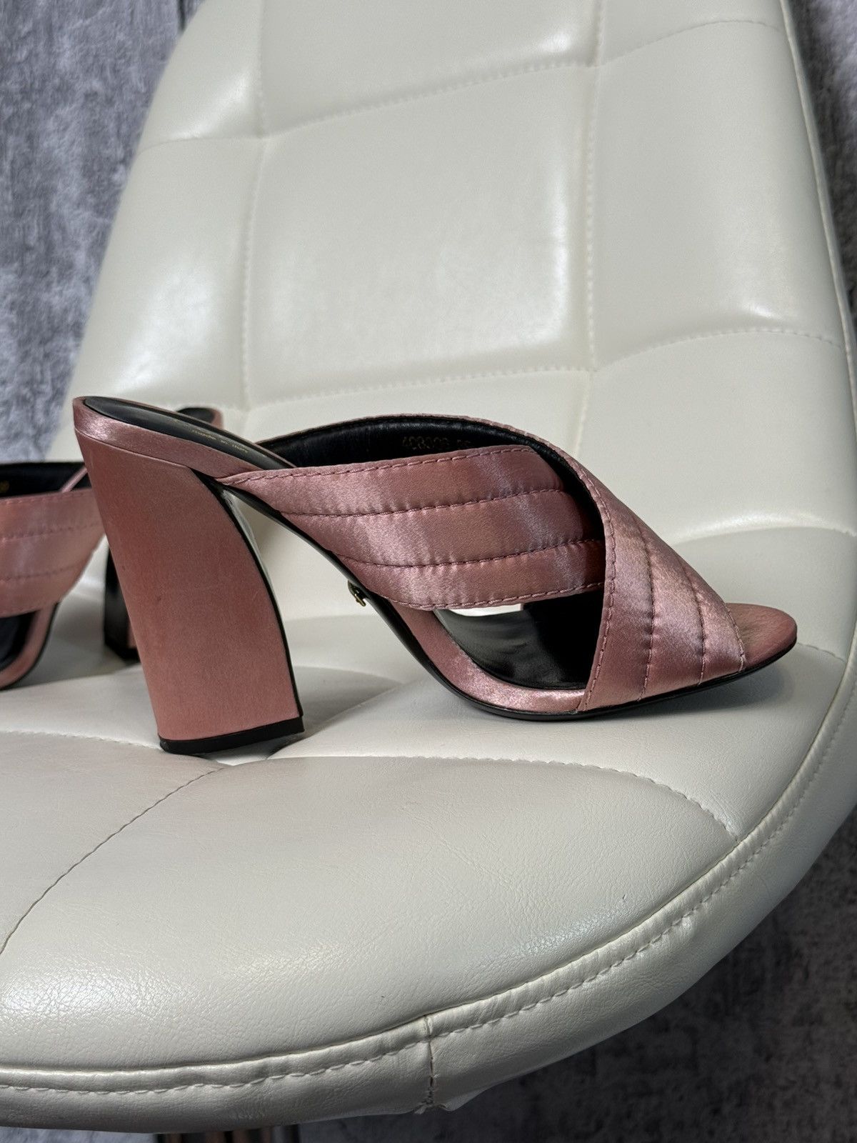 Gucci Gucci Crossover Satin Quilted Mule Sandals Block Heel Slides Size US 9 / IT 39 - 6 Thumbnail