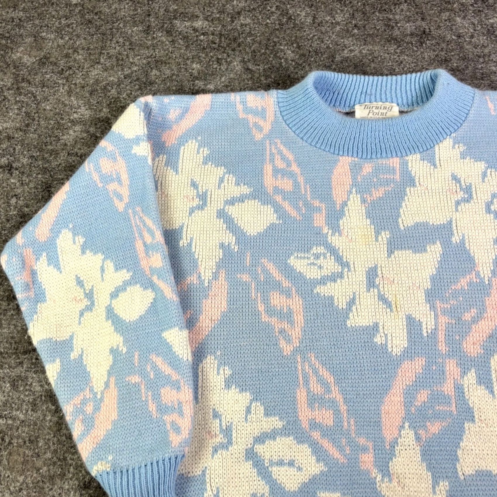 Vintage VINTAGE Turning Point Sweater Pastel Floral Knit Blue Pink Cream L Made in USA Size L / US 10 / IT 46 - 8 Thumbnail
