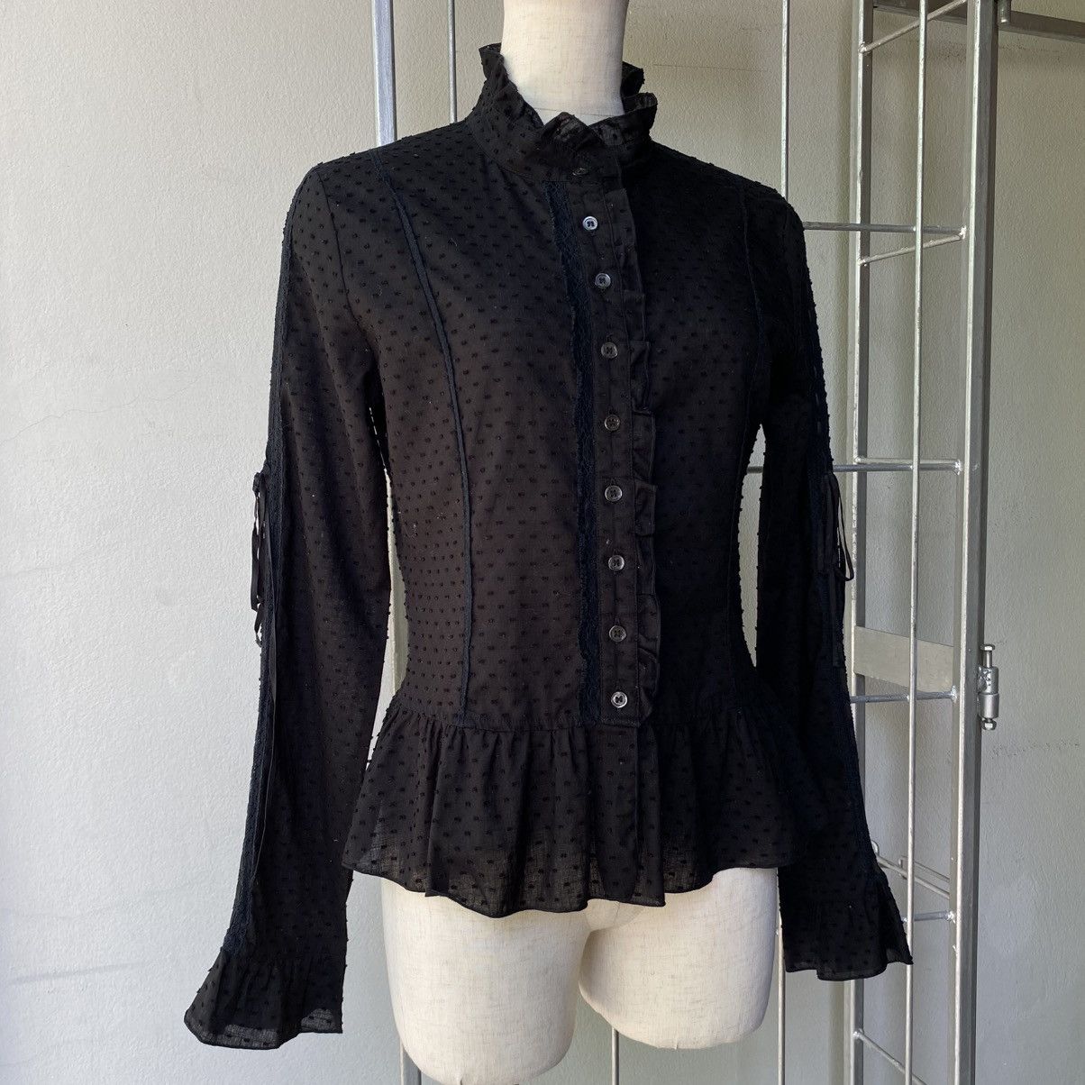 Tornado Mart TORNADO MART Y2K Black Mandarin Lace Blouse Size XS / US 0-2 / IT 36-38 - 22 Thumbnail