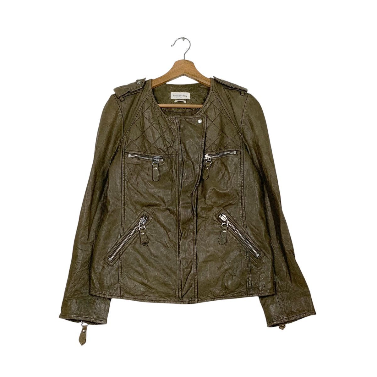 Isabel Marant Etoile Isabel Marant Etoile Olive Green Leather Jacket Size S / US 4 / IT 40 - 1 Thumbnail
