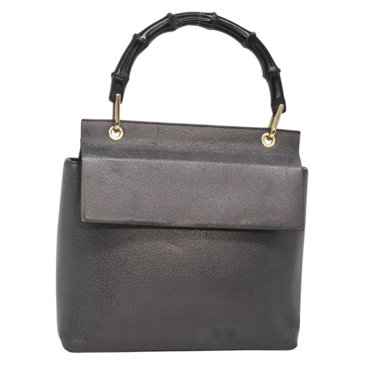 Gucci GUCCI Bamboo Hand Bag Leather Gold Charcoal Gray 001 3444 Size ONE SIZE - 1 Thumbnail