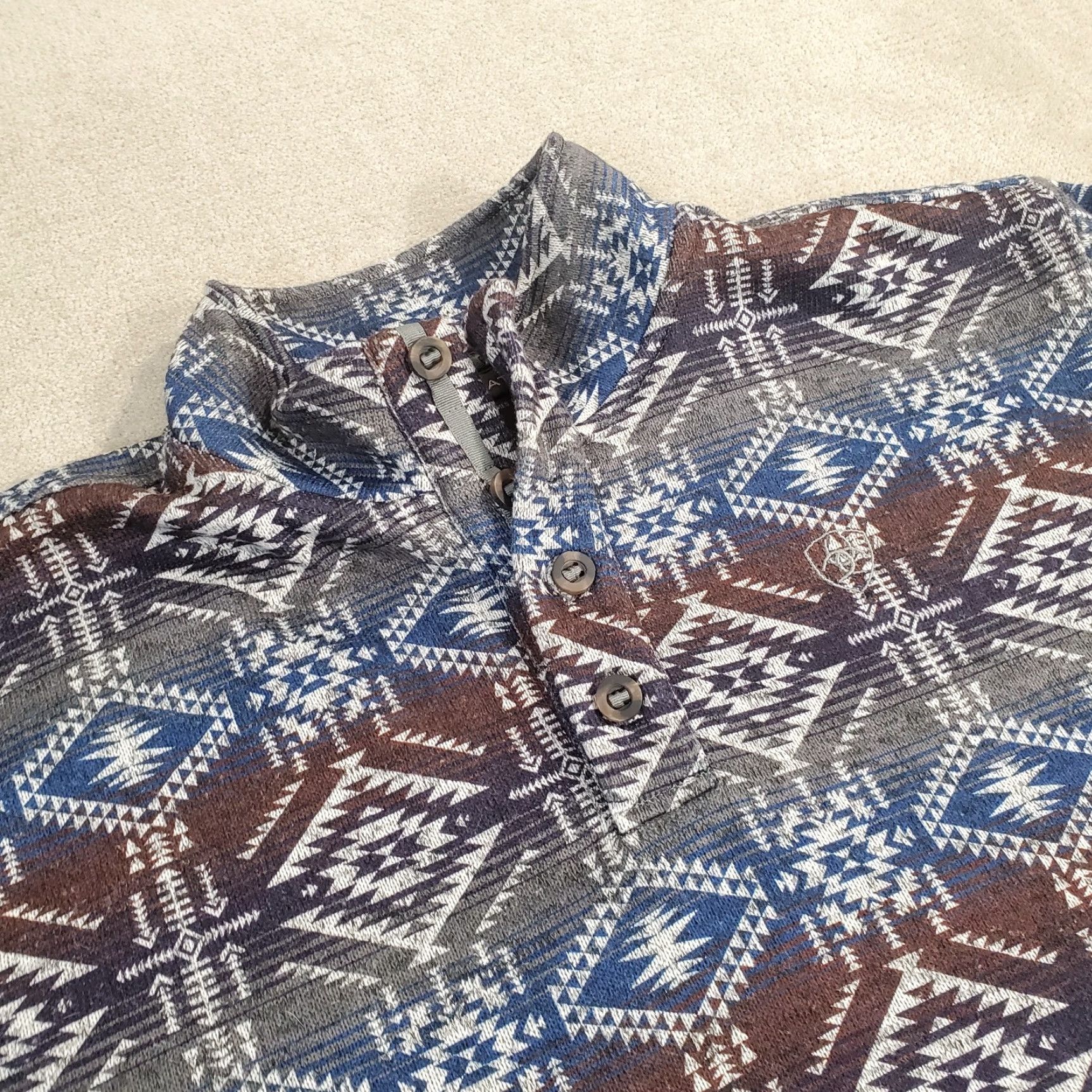Ariat Ariat Sweater Mens XL Brown Aztec Geometric Mock Neck Pullover Long Sleeve Casual Winter Fall Sport Outdoor Size US XL / EU 56 / 4 - 2 Thumbnail