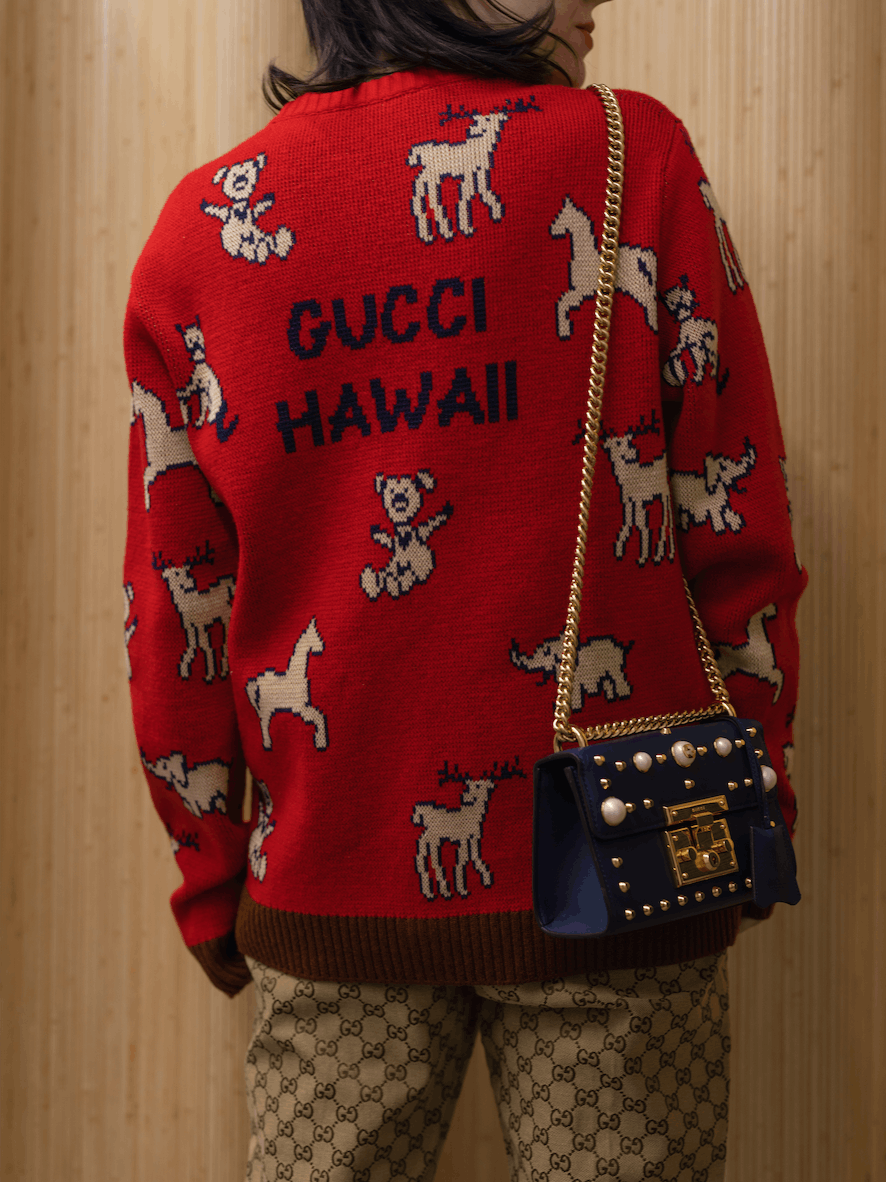 Image of Gucci Pre-Fall 2020 "hawaii Animal" Red Knit Cardigan, Men's (Size Small)