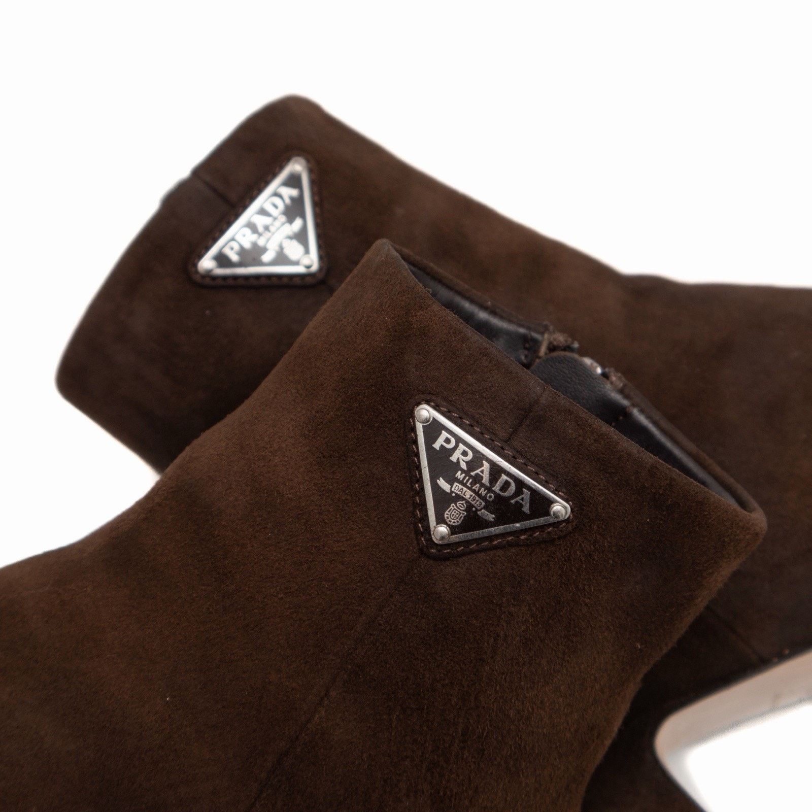 Prada 1.6k.$ Prada Brown Suede Ankle Side Zip Triangle Logo Boots Size US 5 / IT 35 - 10 Thumbnail