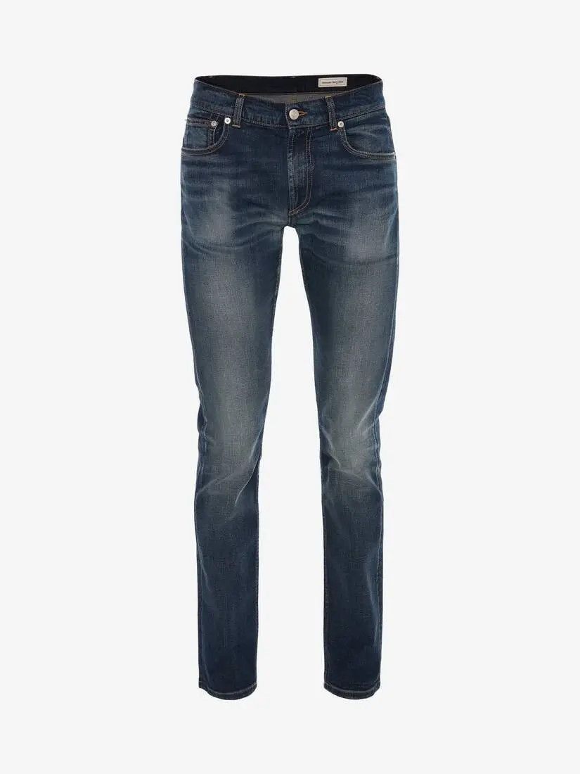 o1w1db10925 Mcqueen Graffiti Denim Jeans in Washed Blue