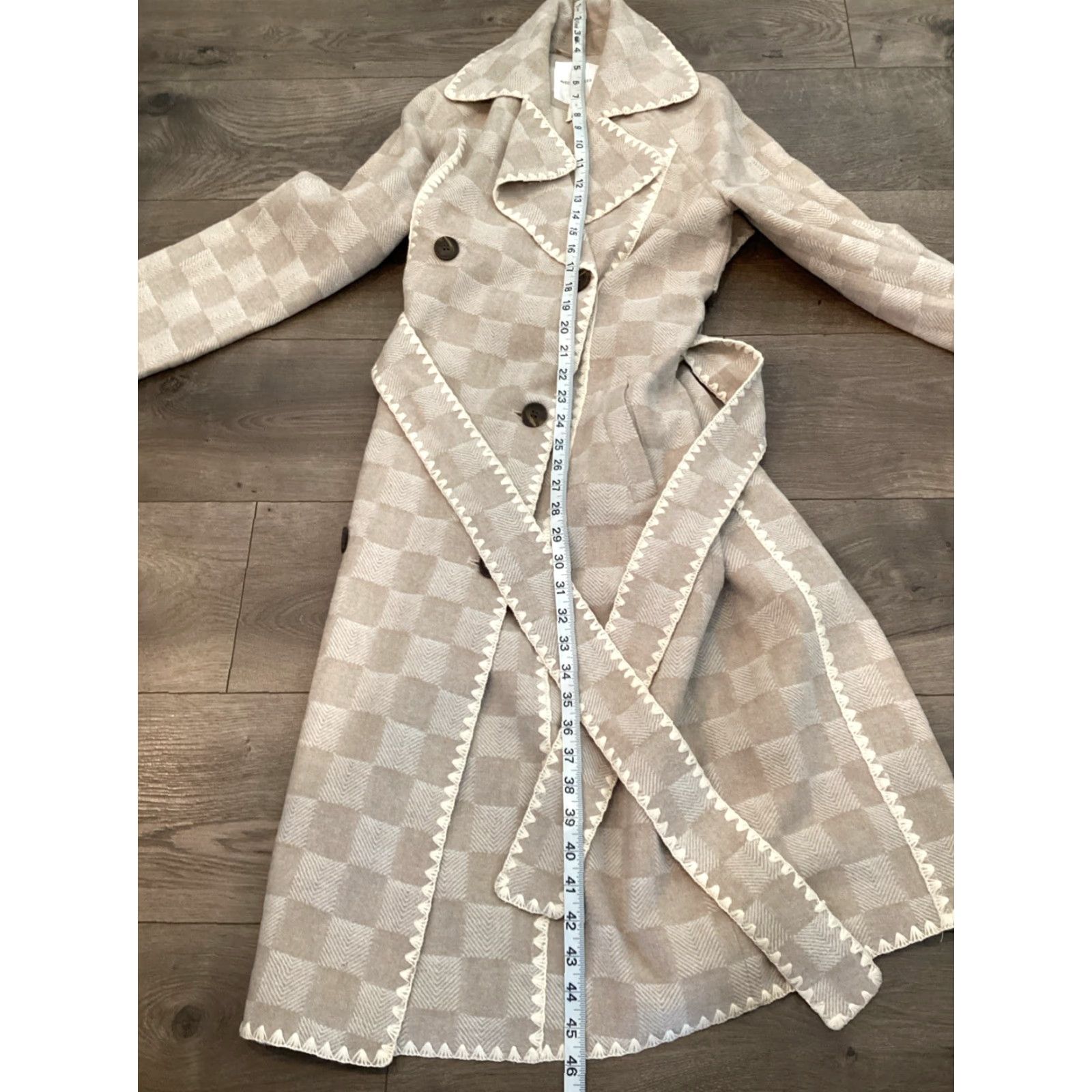 AVEC LES FILLES Wool Blend Checkered Blanket Stitch Coat Avec Les Filles - Plaid Trench Coat Womens XS Yellow Belted Wool Blend Lining Faux Wool Regular Size XS / US 0-2 / IT 36-38 - 7 Thumbnail