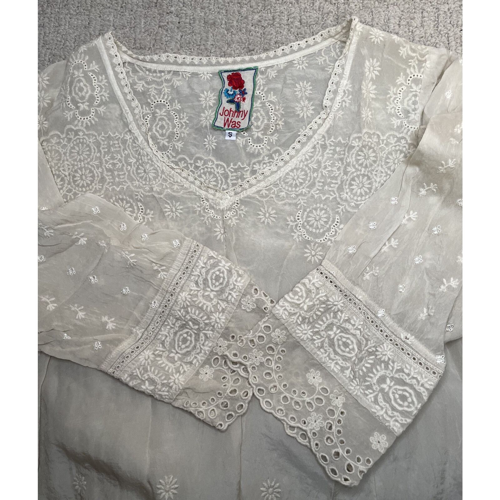 Johnny Was Johnny Was Ivory Embroidered Tunic Top S 3/4 Sleeves Floral Size S / US 4 / IT 40 - 3 Thumbnail