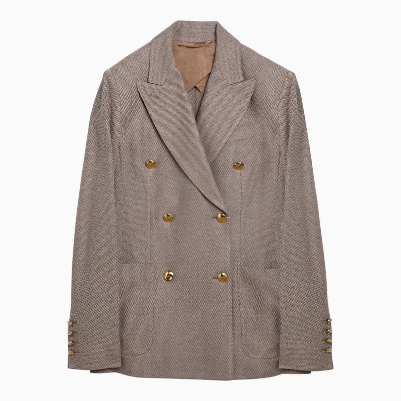 image of Max Mara Clay-Coloured Double-Breasted Jacket In Cotton in Beige, Women's (Size Small)