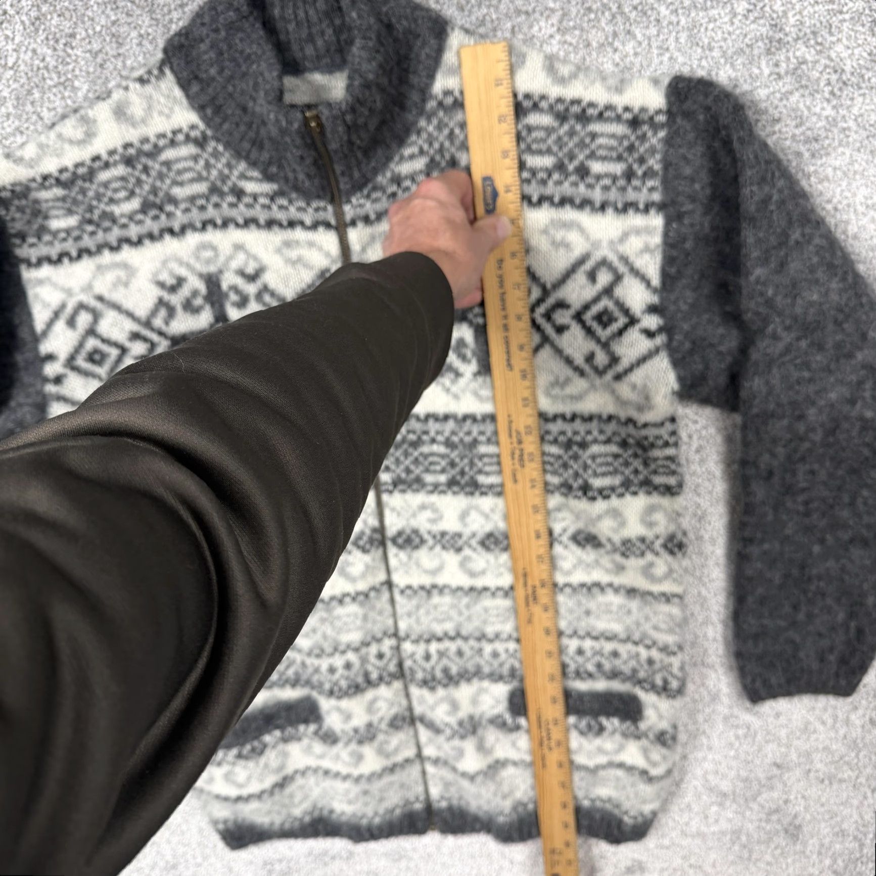 Vintage VTG Freyja Sweater Mens XL Gray Wool Nordic Fair Isle 90s Full Zip Pockets Heavyweight Mock Neck - Size US XL / EU 56 / 4 - 2 Thumbnail