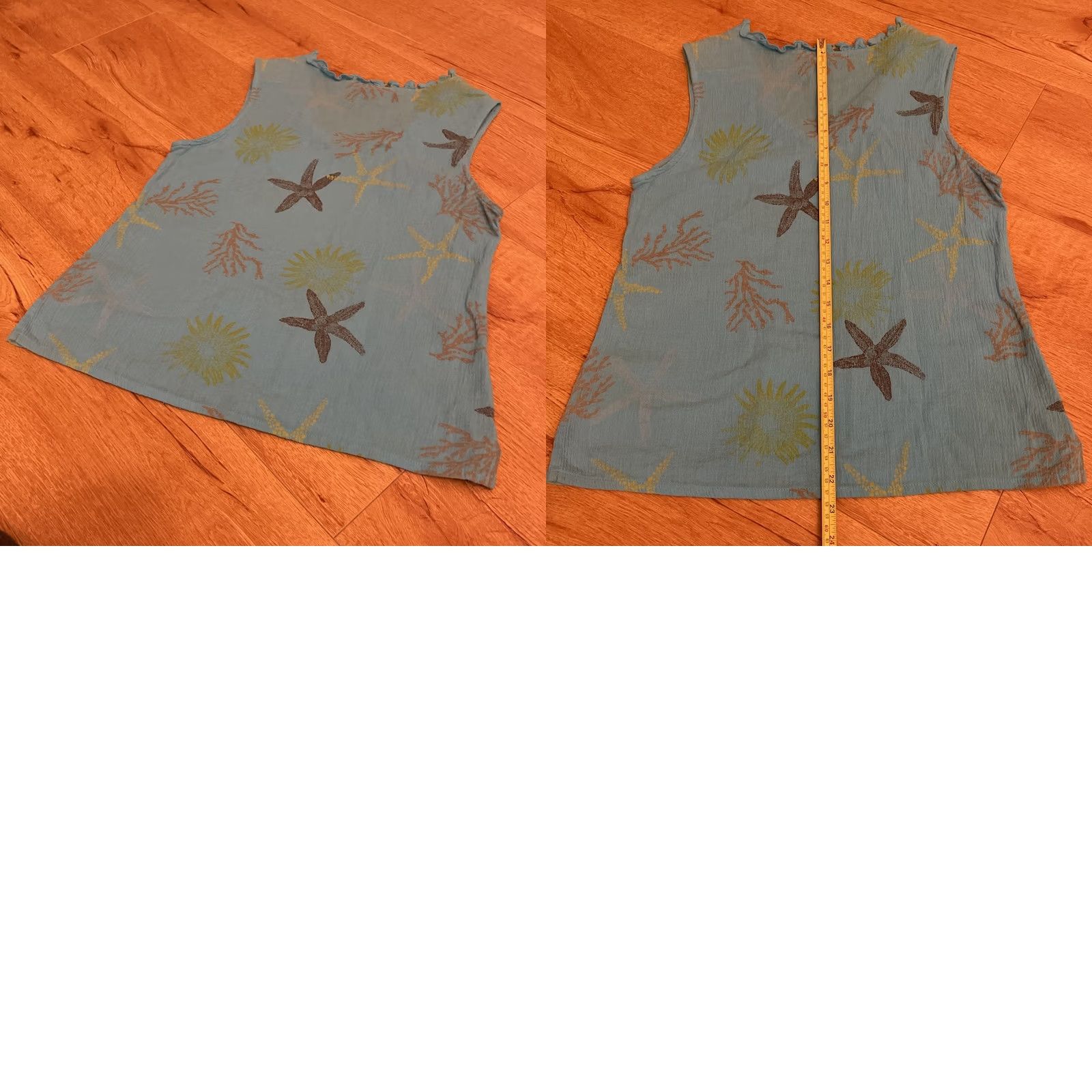 Vintage VINTAGE Fresh Produce Turquoise Blue Starfish Coral Top V-Neck Sleeveless Cotton Ruffle USA T-Shirt Women S Size S / US 4 / IT 40 - 8 Thumbnail