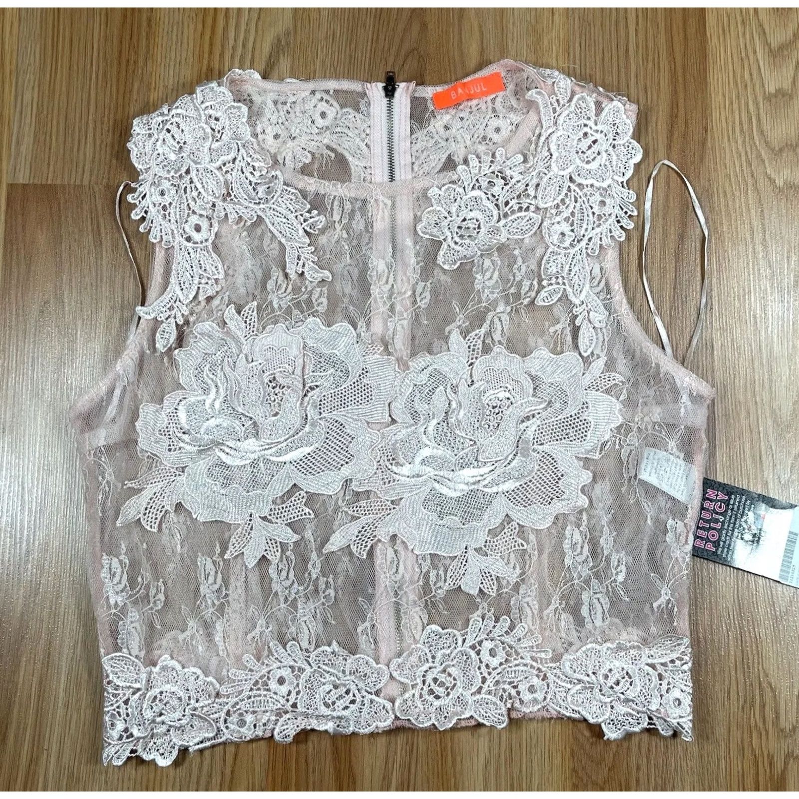 Vintage D’or Banjul Top Womens M Medium Peach Lace Sleeveless 100% Polyester NWT Size M / US 6-8 / IT 42-44 - 2 Thumbnail
