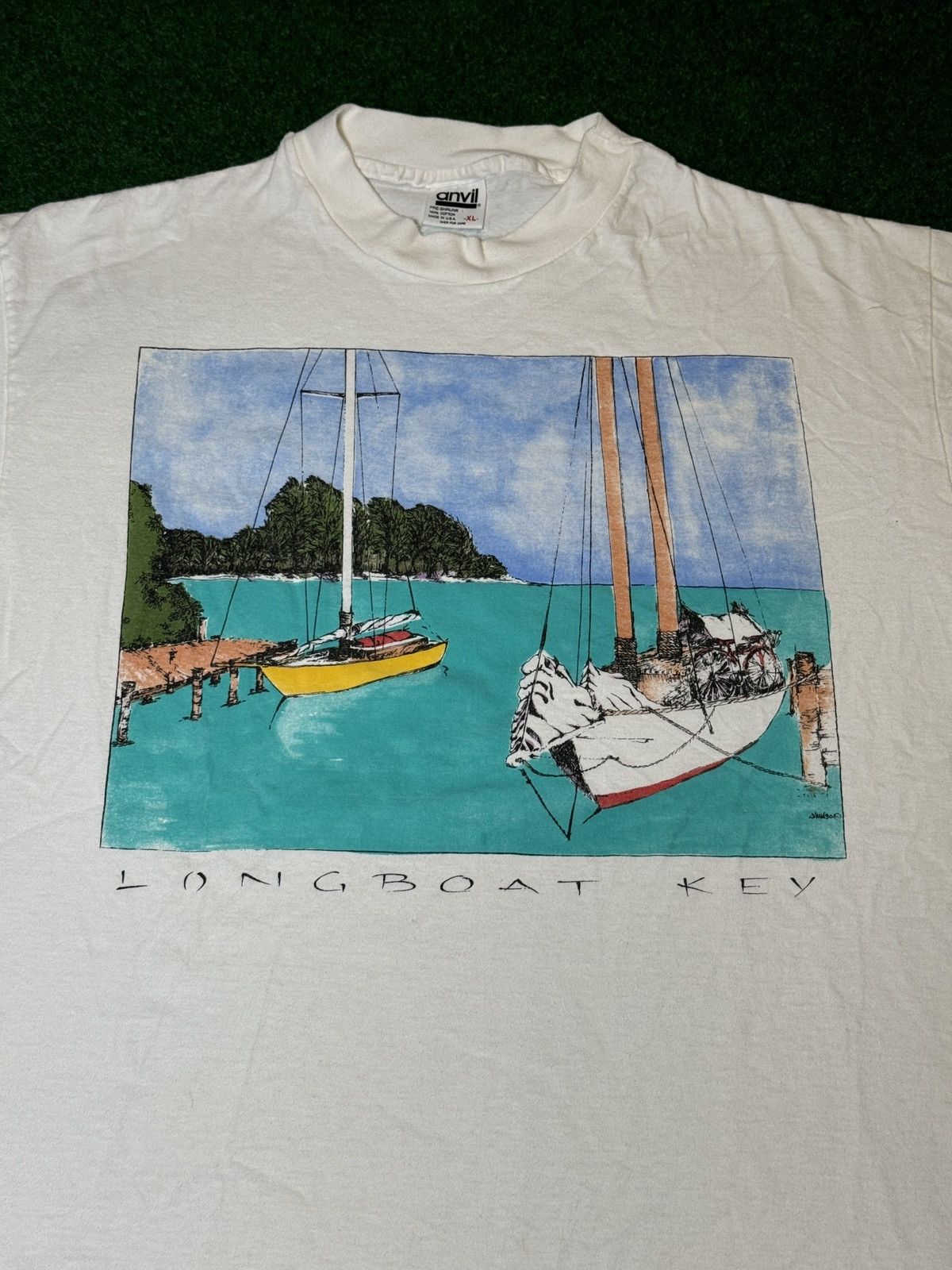 Anvil × Vintage Vintage 90s Longboat Key Florida Art Sailing Boat T Shirt Size US XL / EU 56 / 4 - 2 Thumbnail