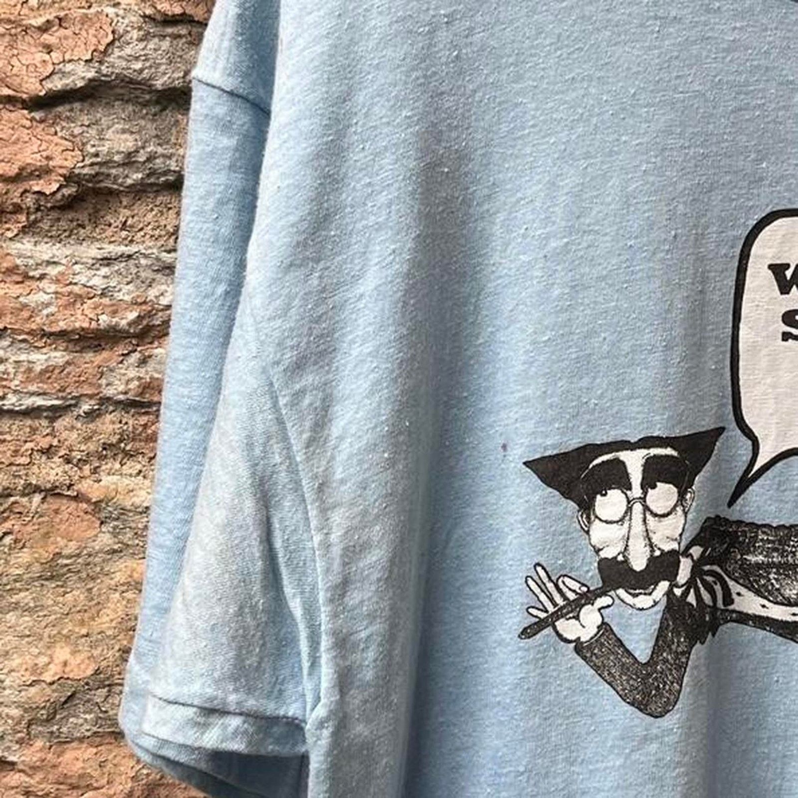 Vintage 60s 70s Vtg Blue Groucho Marx Mayo Spruce Single Stitch Tee Size US L / EU 52-54 / 3 - 2 Thumbnail