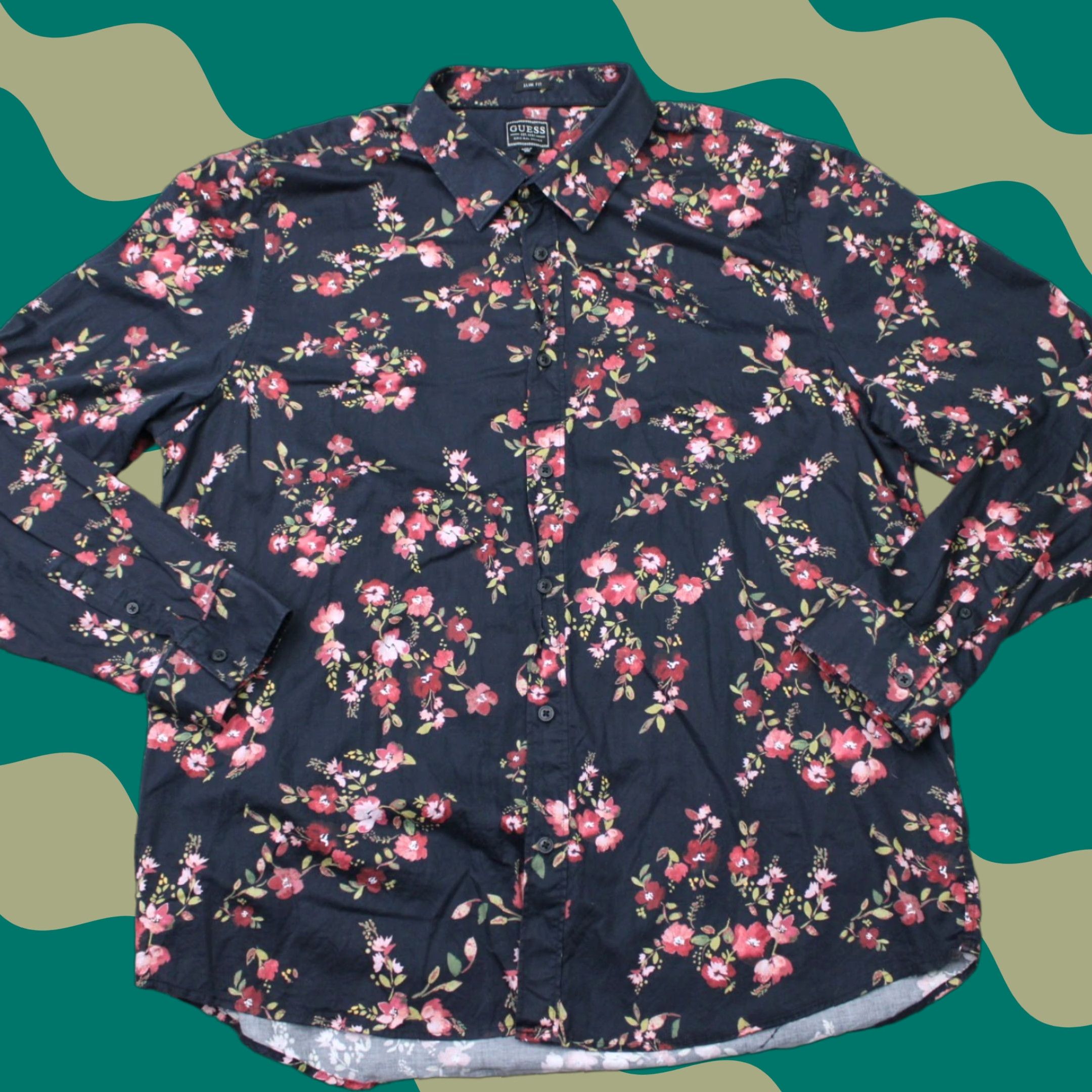Guess GUESS Shirt Men 2XL Floral Black Red Long Sleeve Button-Up Modern Classic Storm Brand: GUESS Size US XXL / EU 58 / 5 - 1 Thumbnail