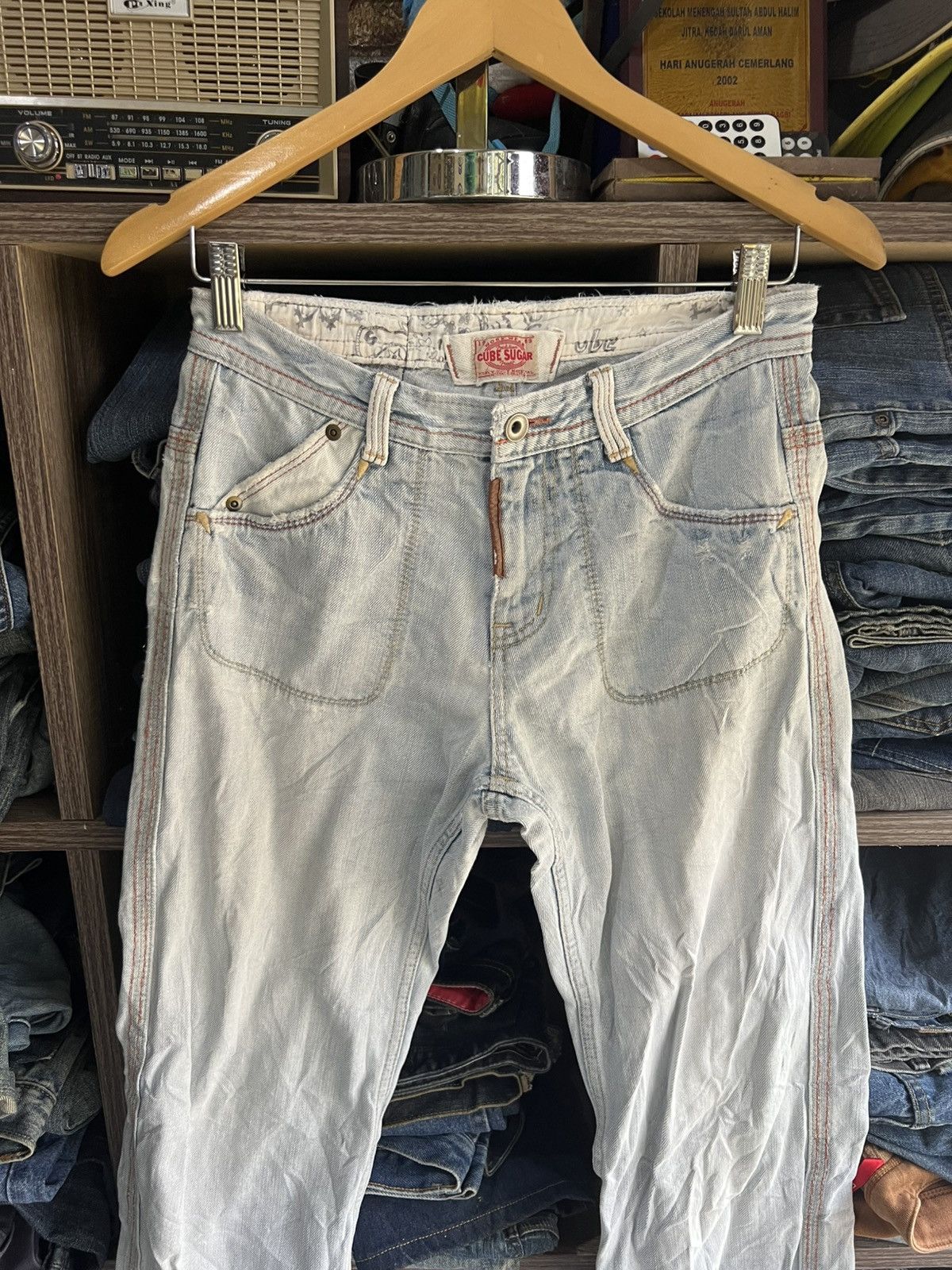 Other 🔥Vintage Cube Sugar Buckle Distressed Denim Size US 29 - 3 Thumbnail
